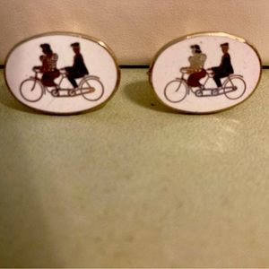 Vintage Pair Cufflinks Tandum Bike Gold tone. Brand- unaware